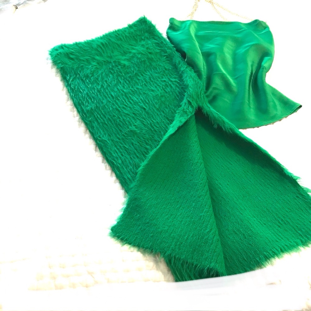 furry green stretchy midi